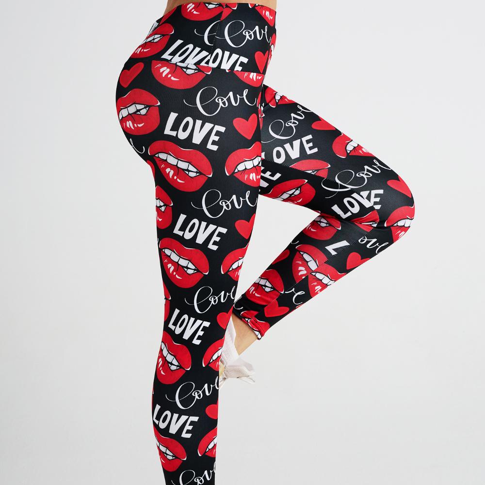Штаны для йоги Love Sexy Lips с цифровой печатью, одежда для йоги с высокой талией и приподнятыми бедрами, спортивные и фитнес-штаны