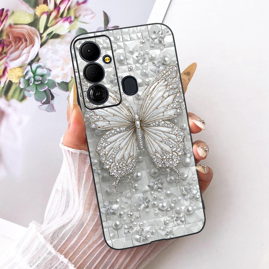 Чехол для Tecno Pop 6 GO BE6j Милый Цветок Бант Расписной Чехол Мягкий ТПУ Чехол для Телефона Для Tecno Pop 6 Pro BE8 Pop6 GO Задняя Крышка Coque