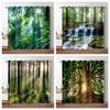 Tropical Forest Natural Scenery Jungle Blackout Curtain Green Trees Deep Forest Bedroom Waterfall Left and Right Biparting Open