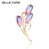 Flower Leaf Brooches Gold Pink Blue Rhinestone Wedding Bridal Bouquet Accessories Fine Copper Brooch