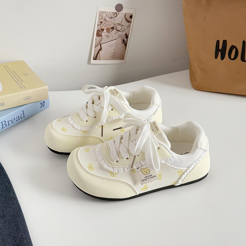 Модная осенняя женская повседневная спортивная обувь 2025, удобная нескользящая уличная вулканизированная обувь, медведь, шнуровка, модные кроссовки на плоской подошве для бега