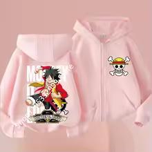 2026 Новая детская аниме-толстовка с капюшоном на молнии One Piece Луффи 3-12 лет Повседневная толстовка с длинным рукавом Осень