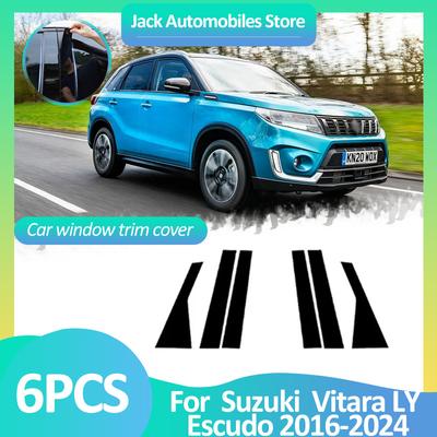 Накладка на стойку окна автомобиля для Suzuki Vitara LY Escudo 2016~2024, наклейка на дверь, черная, карбоновое волокно, серебристая, аксессуары для стоек B и C