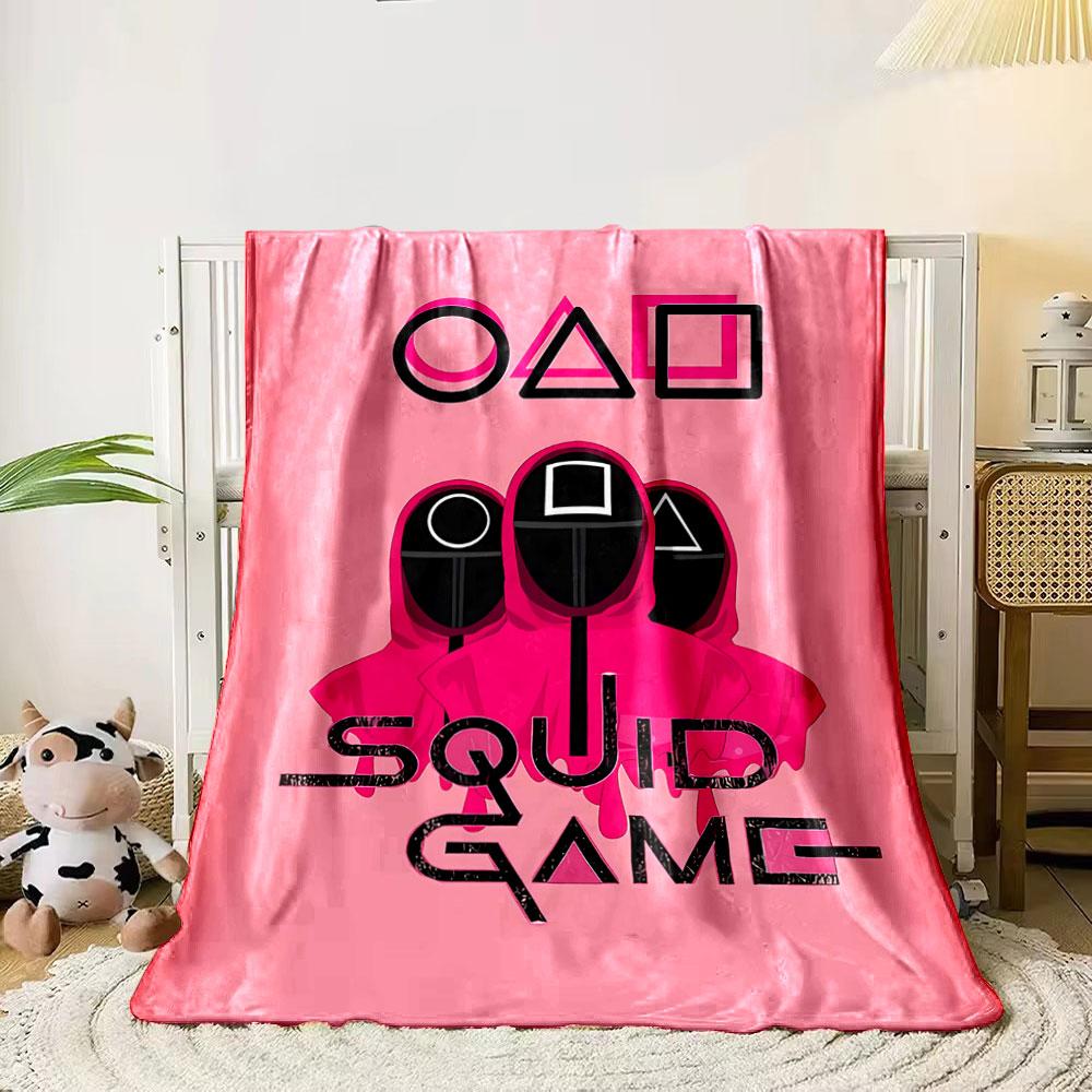 Geometric shapes with masked figures in pink costumes and bold text. for all seasons blanket lunch break throw gift