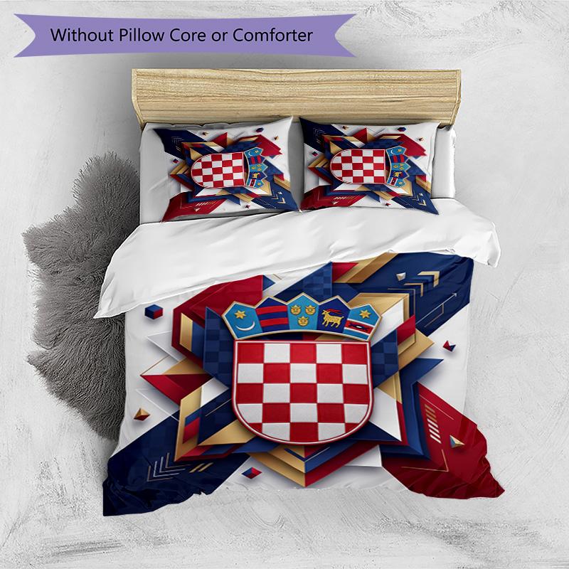 Croatia Football Printed Bedding 3 Piece Set Cozy Breathable Bed Cover Set as Housewarming Holiday Gift