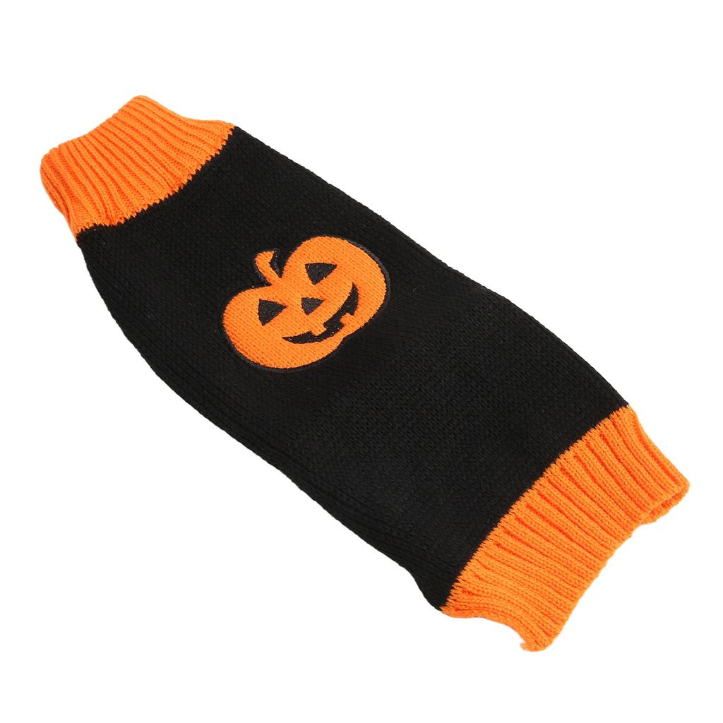 Pet Halloween Sweater Warm Stretchy High Collar Cute Pet Pumpkin Pullover Clothes for Dog Cat