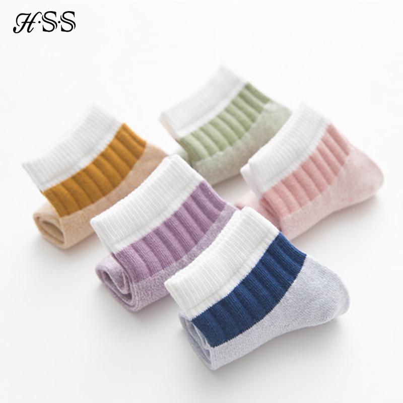 HSS 5Pairs Cotton Women Striped Socks Pink Green Thick Keep Warm Hair Socks Autumn Winter Girl Sock