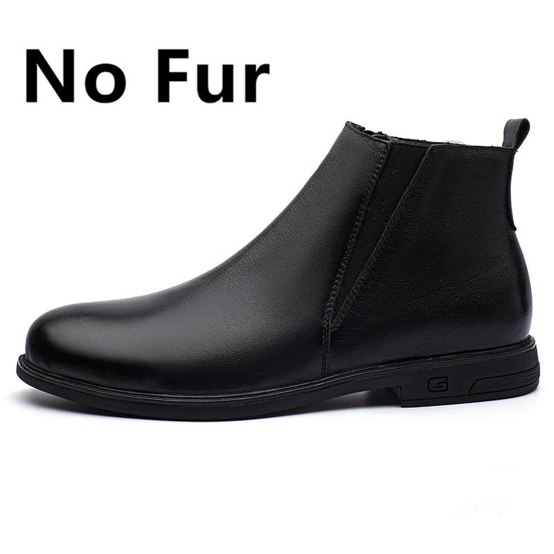 Chelsea Winter Black Mens Boots Натуральная кожа Офисные ботинки Модная дизайнерская обувь Мужская теплая зимняя обувь без застежек из коровьей кожи