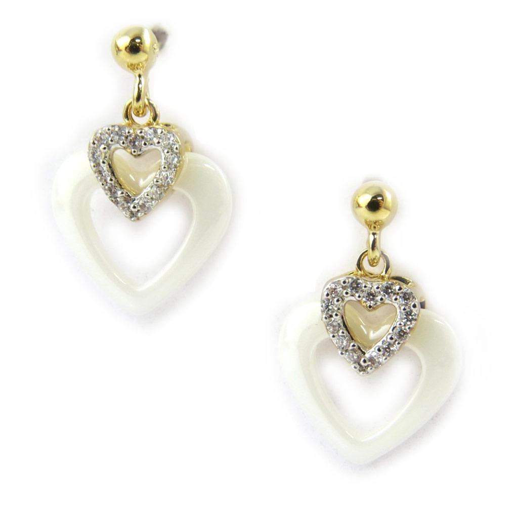 Les Trésors De Lily [L7886] - Gold Plated Earrings 'Love' White Gold Ceramic - 12x12 Mm