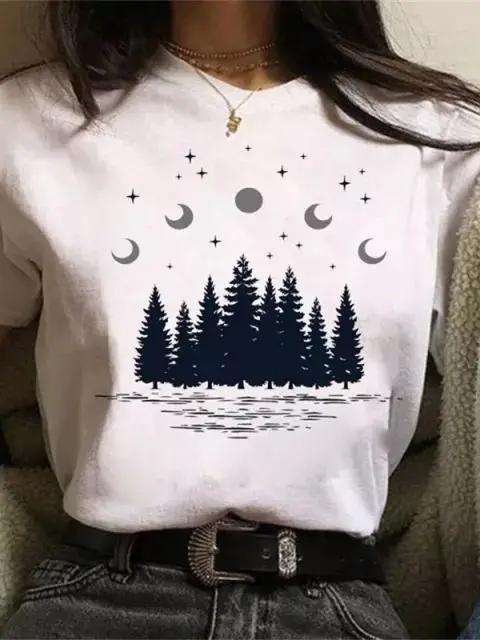 Футболка большого размера New Funny Moon Print, унисекс, белые и черные рубашки, модная футболка с круглым вырезом и коротким рукавом, летние футболки