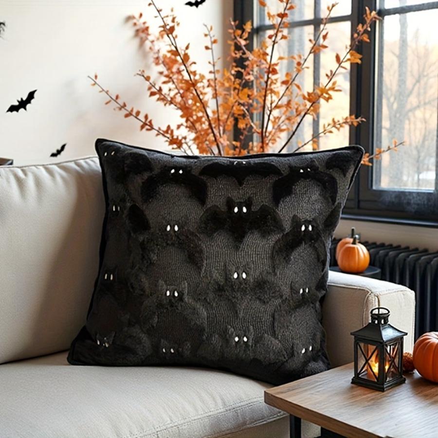 3D Bat Pillow Cover Halloween Decoration Cute Black Bat Theme for Party Suitable for Rooms Porch Benches