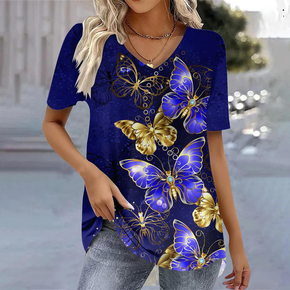 Women's Oversized V-neck T-shirt 3D Stripe Printed Tees Summer Fashion Top Blouse Female Clothing 2025 Trendy Women's T-Shirts