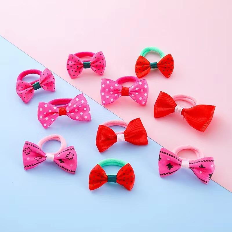 10 Pcs of Candy Colored Rubber Bands Children's Bow Hair Rings New Colored Non Damaging Hair Headbands Girl Tie Hair Towel Rings
