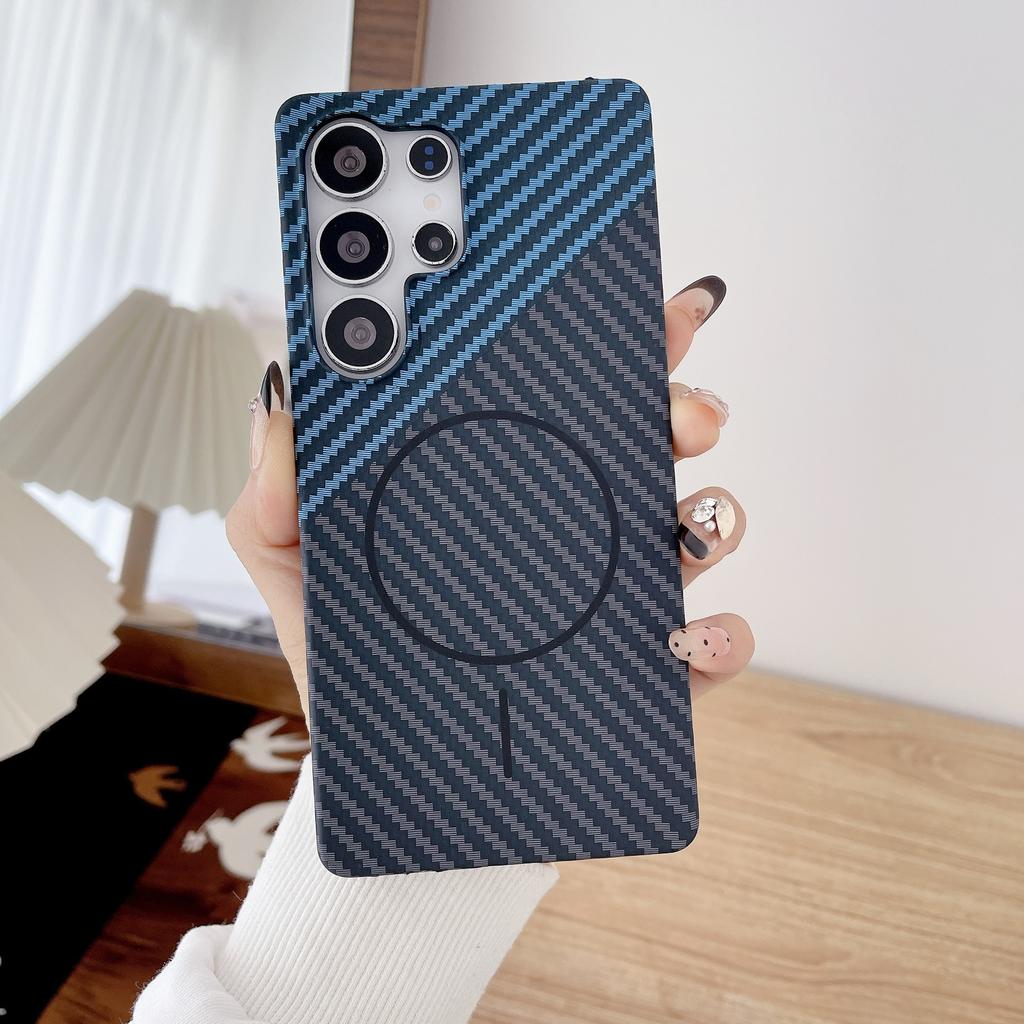 Узор из углеродного волокна Подходит для Samsung S25 Ultra Полупакет Магнитная присоска Чехол для телефона Samsung S23 Ultra Ультратонкий Жесткий чехол из ПК
