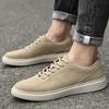 Size 38-45 Men Cowhide Casual Fashion Breathable Lace-up Leather Shoes Board Shoes Men's Beige/gray Rubber Outsole Casual Shoes