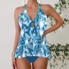 Женский сексуальный комплект бикини из двух частей, модный купальник с пуш-ап и цветочным принтом, разделенный купальник, костюм бикини, женский пляжный купальник с лямкой на шее