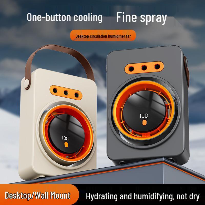 Wall-Mounted USB Charging Desktop Fan with Humidifying Spray and Digital Display