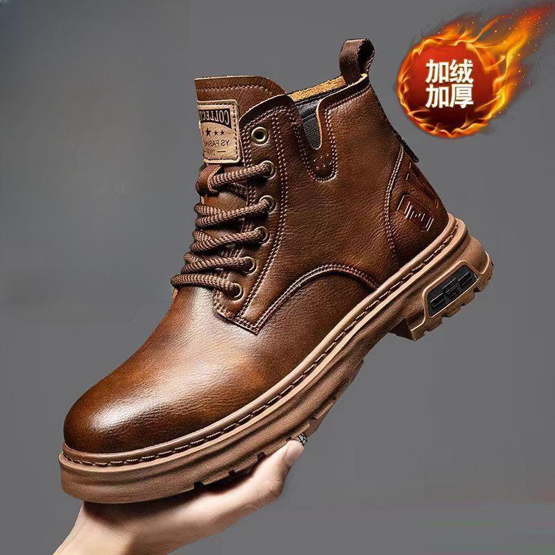 British Men's Shoes Autumn and Winter New High-top Velvet Leather Breathable Casual Shoes Trendy with Retro Martin Boots Men