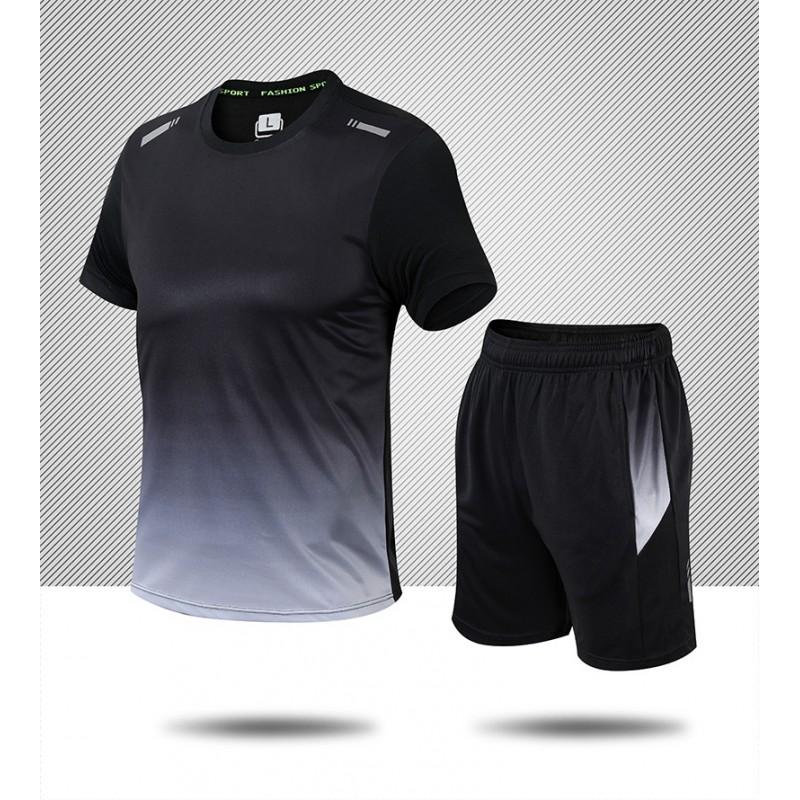 Mens Quick-Dry Short Sleeve T-Shirt Shorts Set Lightweight Breathable Sportswear Running Gym Training
