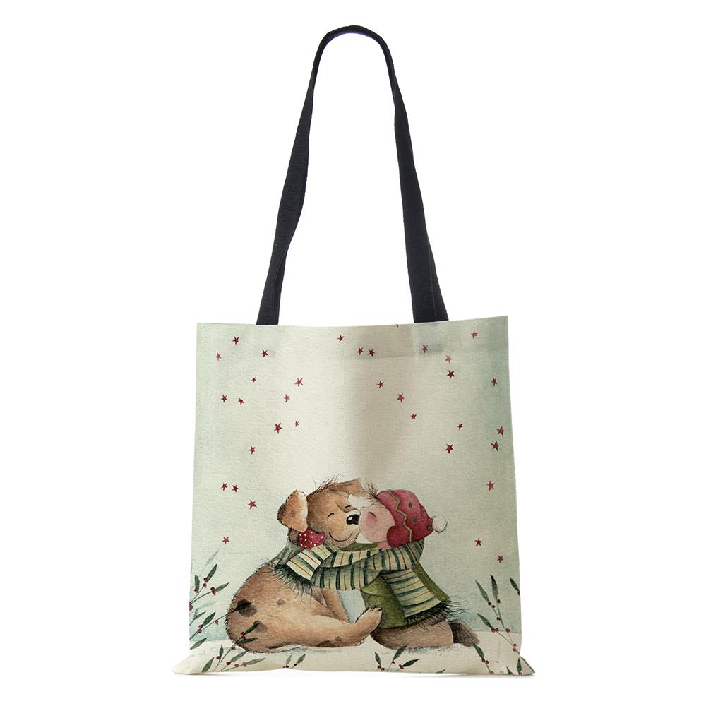 Холщовая сумка-шоппер Харадзюку Мультяшный Рождественский Лосьженская Сумка через плечо Корейская Многоразовая Большой вместимости Складная Сумка-тоут Сумки KTY