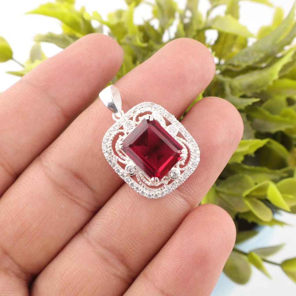 Pink Rubellite Gemstone 925 Sterling Silver Jewelry Zircon Pendant Gift For Her CZP-11-5
