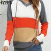 Women's Fashion Casual Fall Winter Colour Block Print Long Sleeve Hooded Sweaters