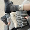 Утолщенные шерстяные носки, Носки до середины икры, Двубортные, Вышитый бант в виде сердца, Тканевая этикетка, Двубортные, Полосатые, Махровые носки