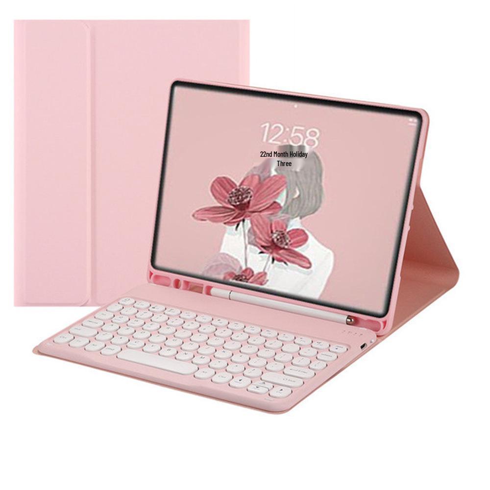 Совместимый чехол-клавиатура Bluetooth для iPad 11 Pro 2025 с круглыми клавишами и кожаной обложкой для iPad 10.2