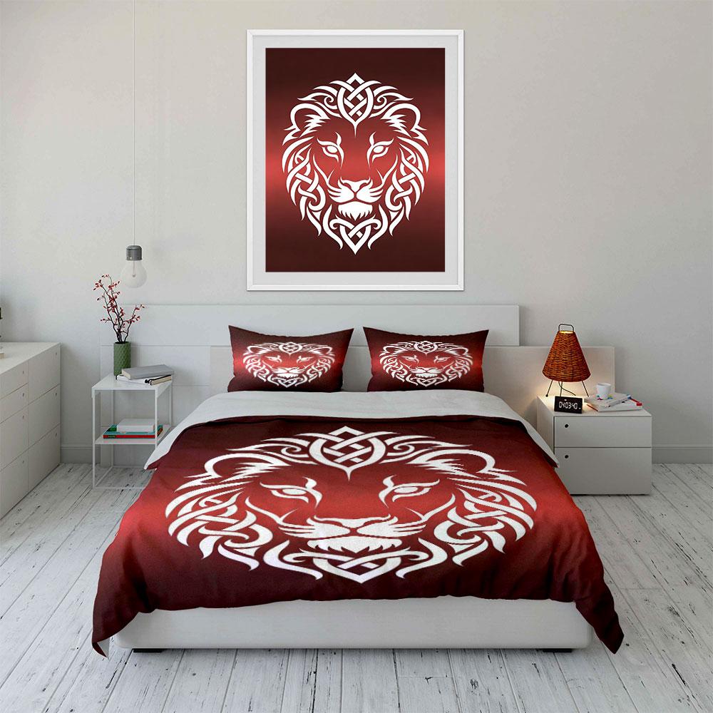 White lion head design. Bedding sets Duvet cover sets Duvet covers Pillowcases(1 * Duvet Cover 2 * Pillowcases, without duvet insert)