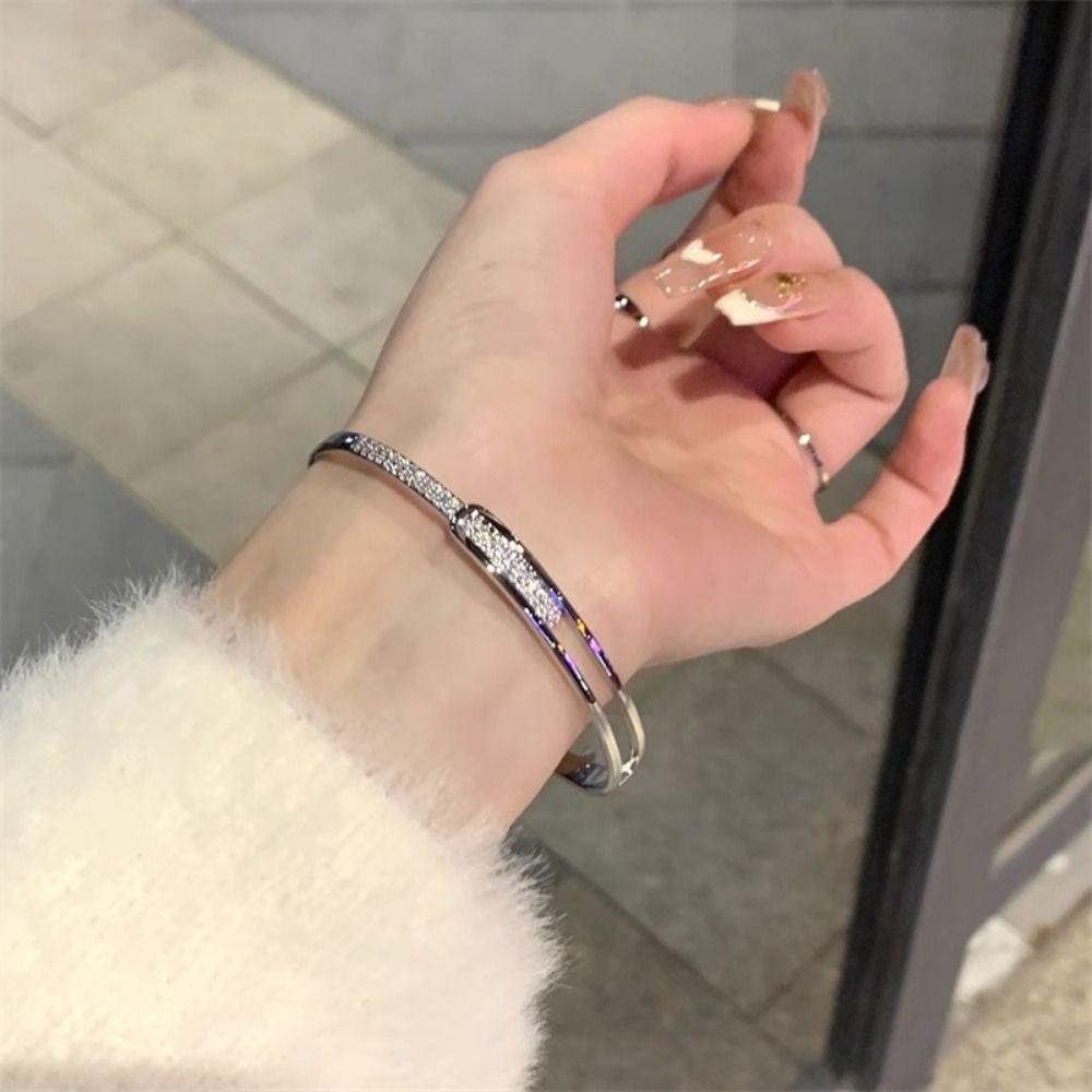 Set with Diamonds Opening Bangle Starry Sky Wrist Decoration Easy Matching Women Bracelet  Party