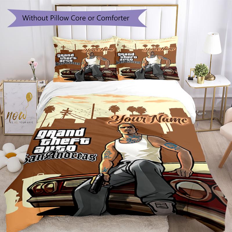Gta Customize Text Bed Sheet Set Perfect for Decorate room Wrinkle Resistant Bedroom Decor Gift for Festivals