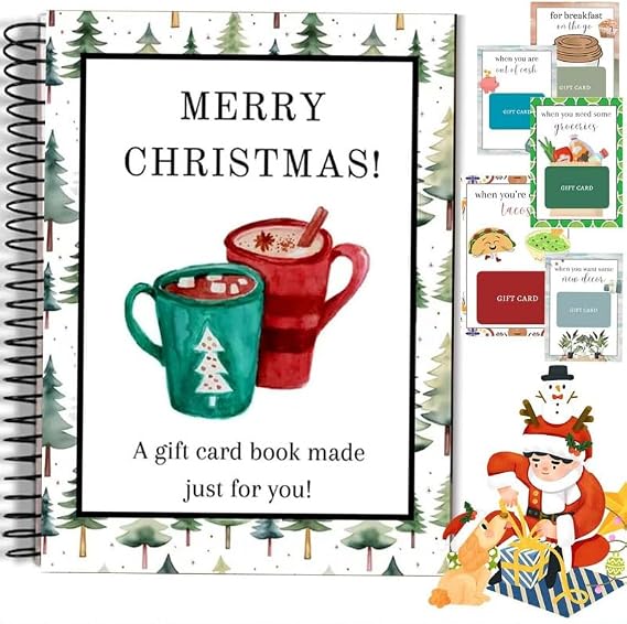 Christmas Gift Card Holder Book - Hardcover Spiral-Bound Keepsake with Christmas cup Cover for Holiday Surprises DIY Detachable Pages