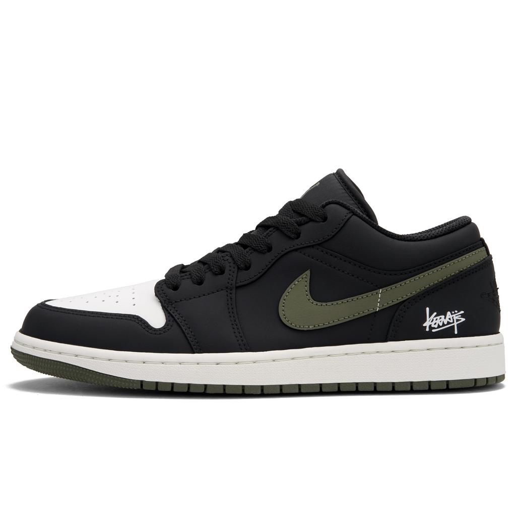 Jordan Air Jordan 1 Silent Black Abrasion Resistant Low top Vintage Basketball Shoes Unisex Black Green 553558-092(Team645-)