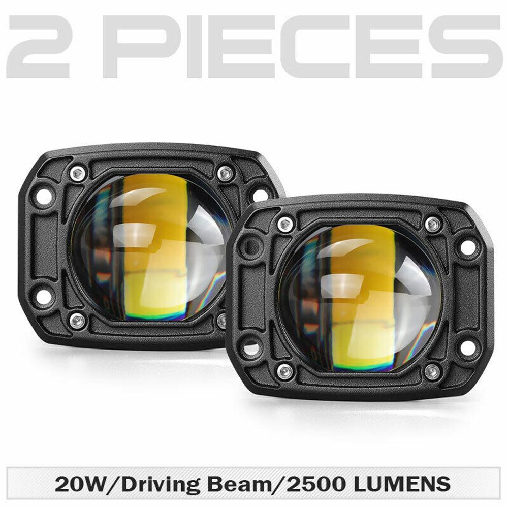 2Pcs 3 Inch 8D Lens Led Work Light 6000K White 3500K Yellow Flush Mount Driving Light Fog Lights for Car Truck Off Road 4x4 12V 24V