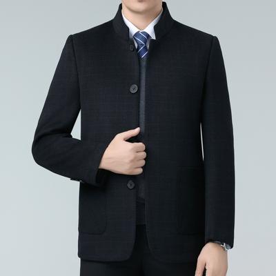 Двустороннее кашемировое пальто для мужчин, шерстяное пальто средней длины со стойкой, осенне-зимняя куртка для папы среднего возраста