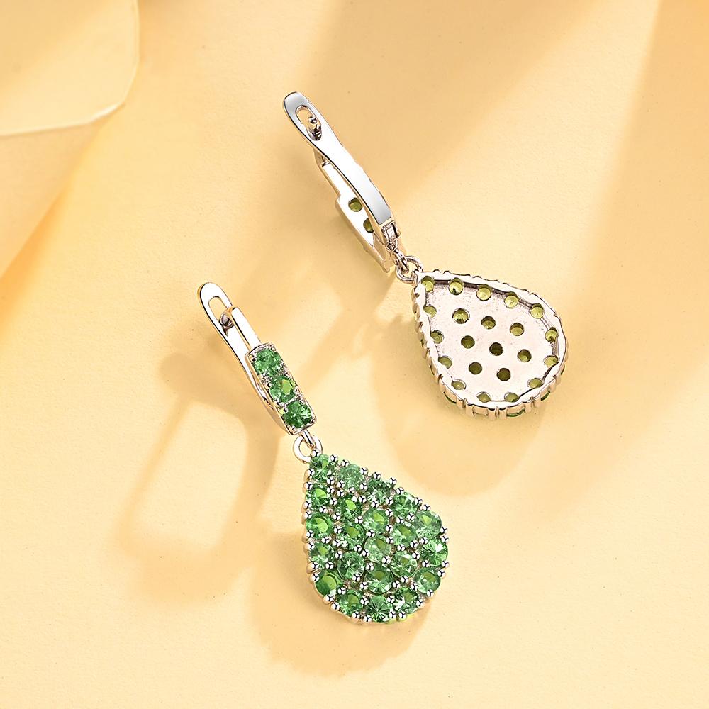 Bolaijewelry Натуральный зеленый гранат-цаворит, драгоценный камень, серьги из стерлингового серебра 925 пробы, изысканные украшения для женщин, подарок маме