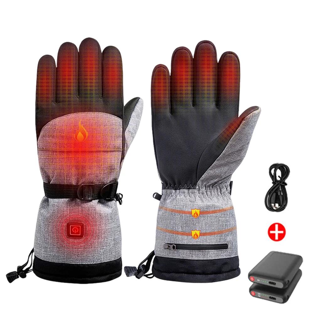 1Pair Heated Gloves Thermal Electric Cold Weather Heating Gloves W/ Battery Box Waterproof Anti-Slip Rechargeable for Men Women