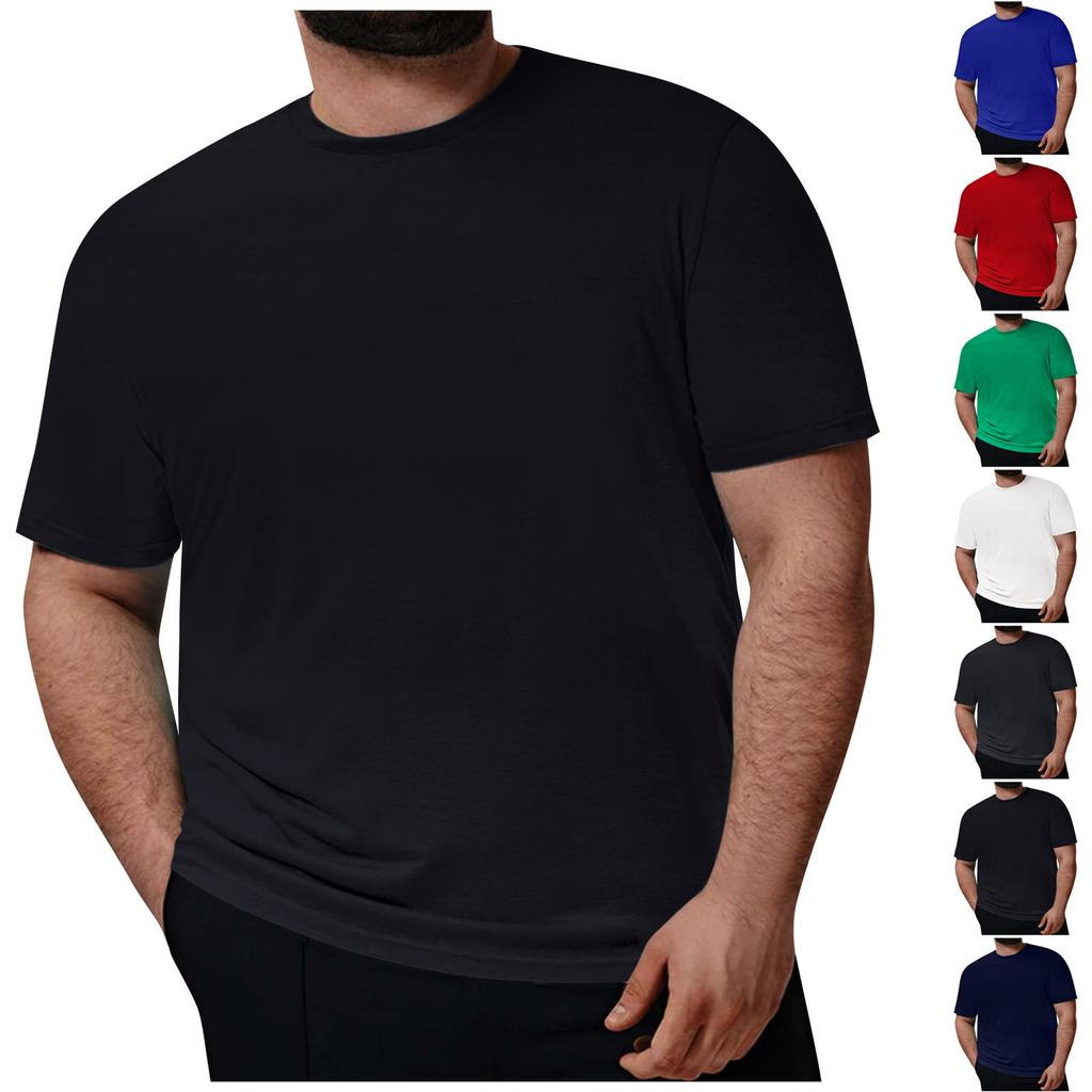 Plus Size Mens Casual Round Neck Solid Color Short Sleeve T-Shirt Blouse Tops