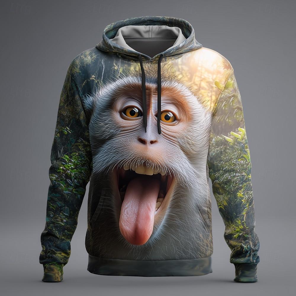 Мужская толстовка с капюшоном и оптической иллюзией животного, модная крутая с круглым вырезом, для дома, вечеринки, уличной одежды, белая, коричневая, на шнурке, осенне-зимняя, дизайнерская