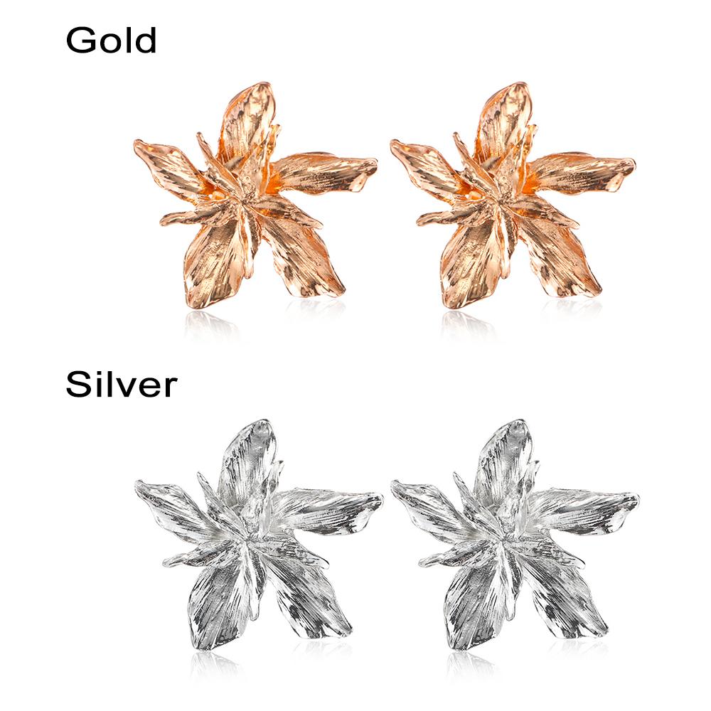 Gold Retro Exaggerated Trendy Party Wedding Big Flower Ear Stud Drop Dangle Floral Earrings Metal