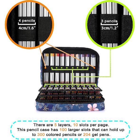 BTSKY Colored Pencil Case 300 Slots Pen Pencil Bag Organizer with Handy Wrap Portable- Multilayer Holder for Crayola Colored Pencils & Gel Pen,