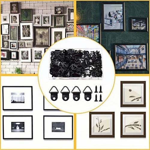 Jindizi Triangular Hanging Hooks, Set of 100, with Wood Screws, for Hanging Frames, Picture Frames, and Artwork (Black)