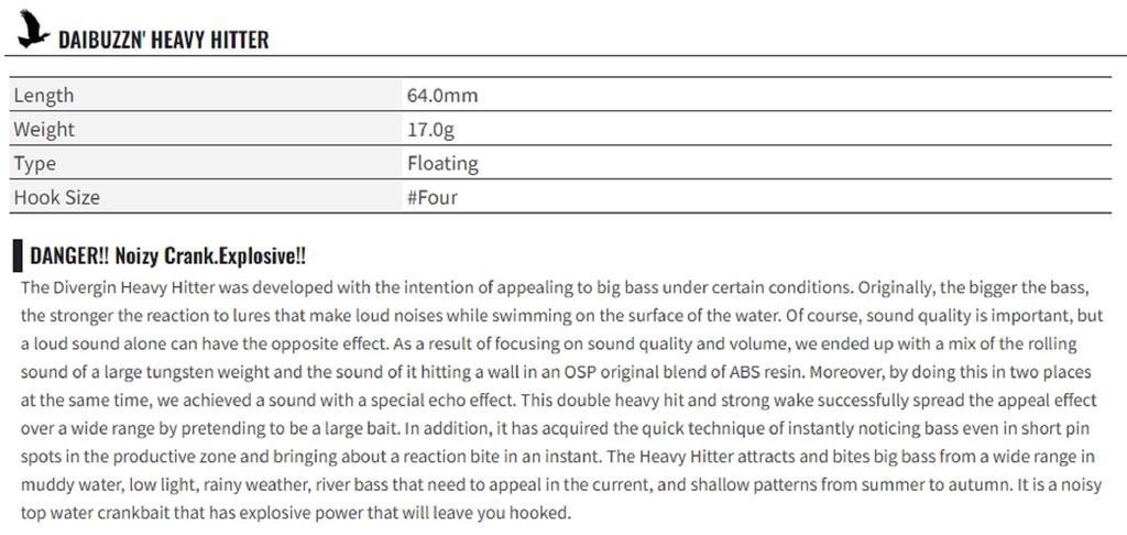 OSP DaiBuzzn' Heavy Hitter 64 мм 17 грамм Плавающий воблер P-45 (1135)