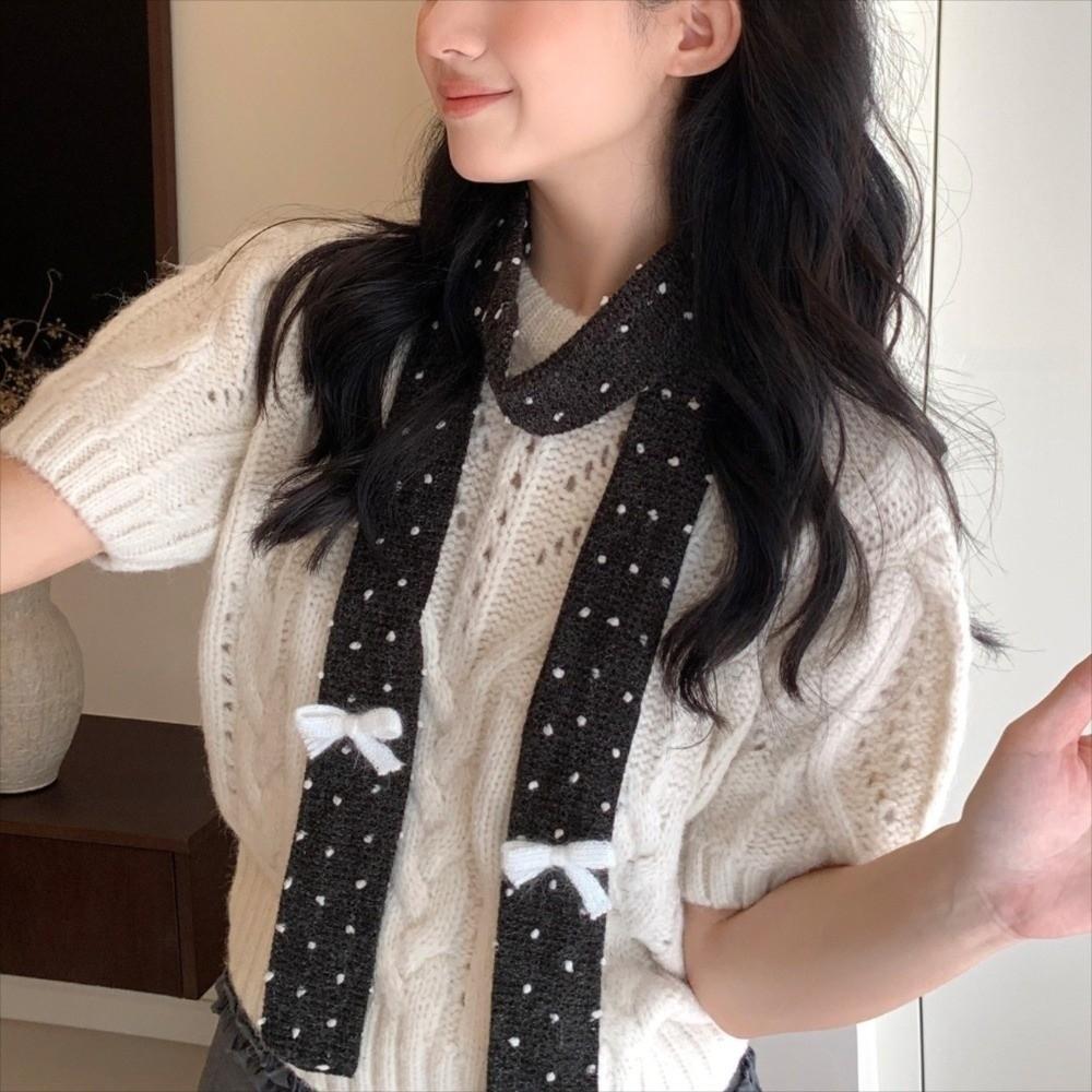 Harajuku Bow Wool Shawl Polka Dot Long Narrow Scarves Sweet Knitted Scarf Autumn/Winter