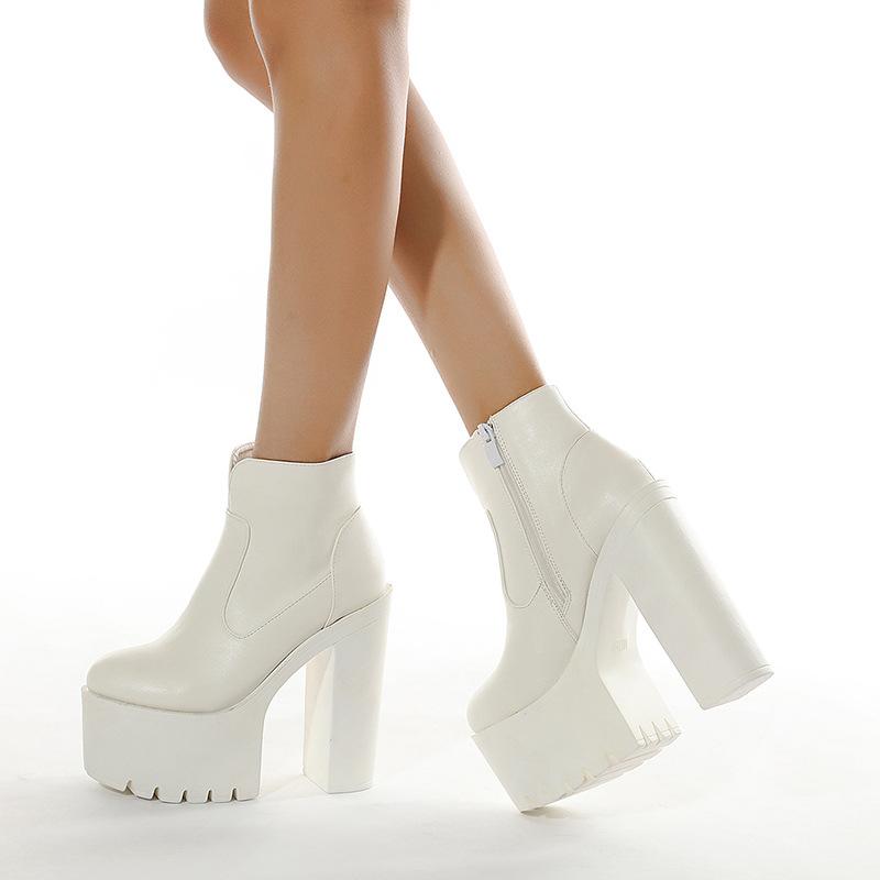 Модные готические панк кожаные ботильоны на платформе | Шнуровка и молния Массивный каблук Дерзкая обувь для вечеринок