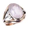 Natural Rose Quartz Gemstone 925 Sterling Silver TwoTone Gift Ring S.8.5 F0c03