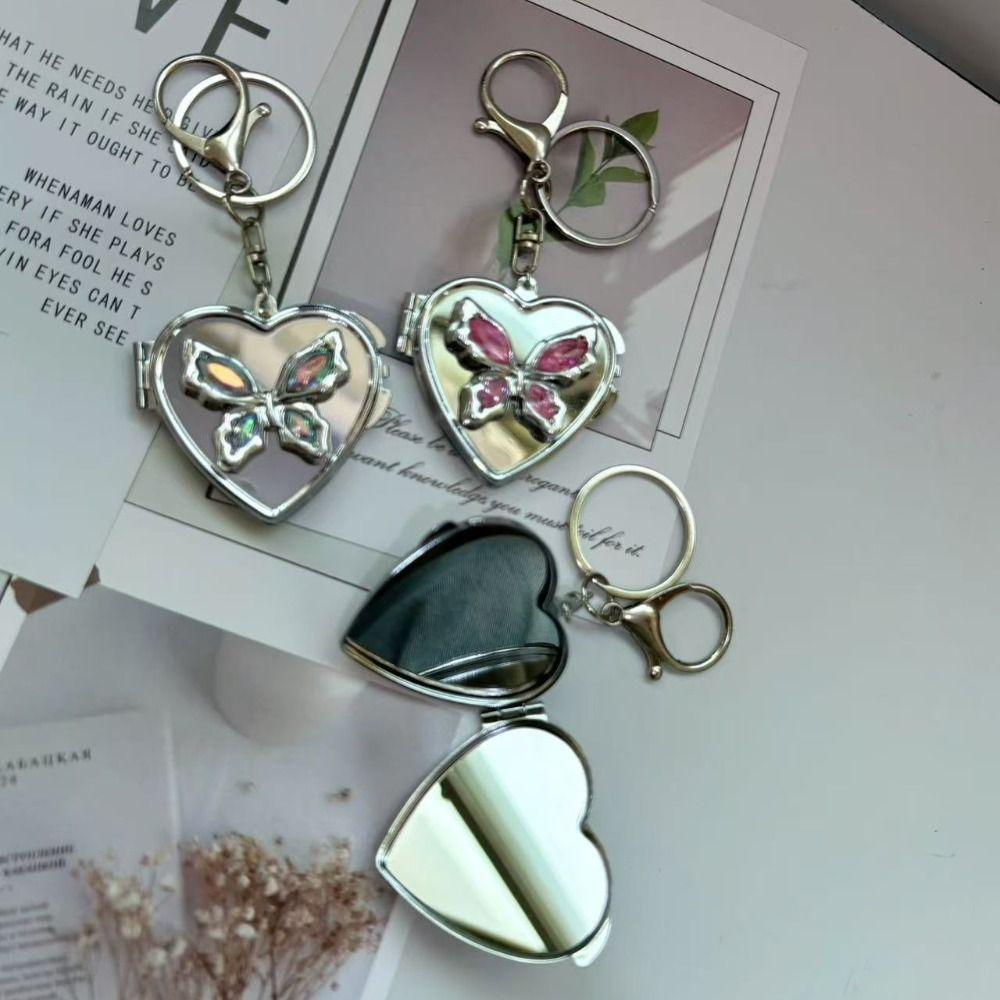 Сумка в форме сердца, подвесной брелок, двустороннее зеркало, косметическое зеркальце, брелок для ключей, милый аксессуар