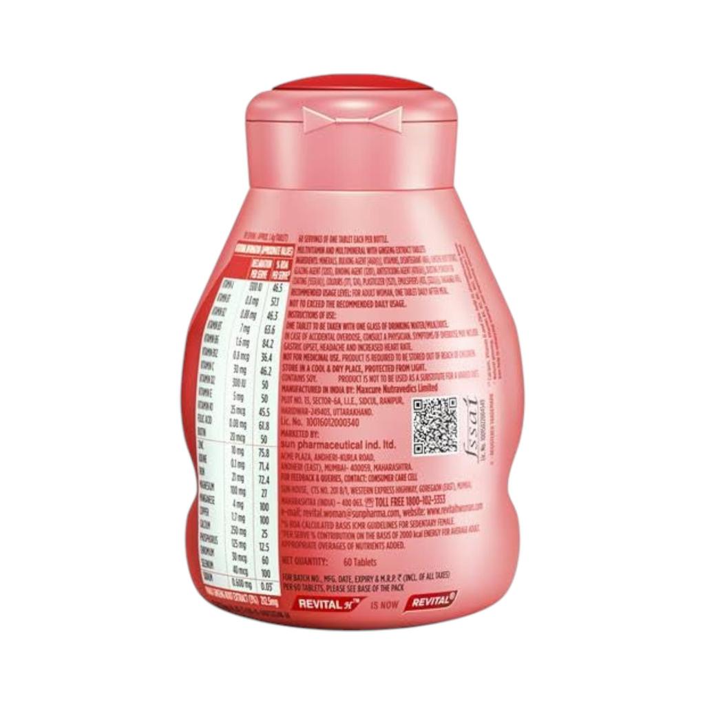 REVITAL H Женские Мультивитаминные Таблетки с Женьшенем, Кальцием, Цинком, 12 Витаминами и 10 Минералами Для Энергии, Иммунитета, 60 Таблеток