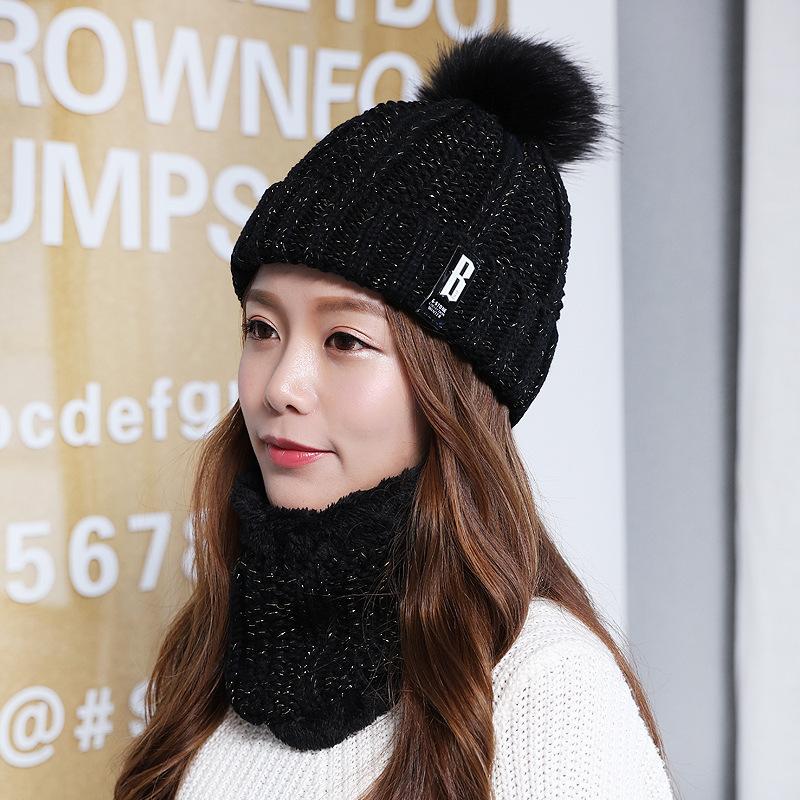 Зимняя новая шапка женская зимняя шерстяная защита ушей флисовая теплая вязаная шапка женская шапка-шарф маска комплект из двух предметов