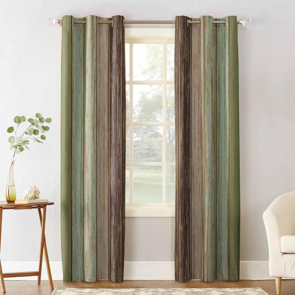Шторы Sage Green Retro Wood Grain Blackout для гостиной, спальни, оконные шторы, занавески для кухни